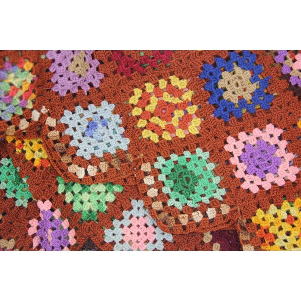 VTG Multicolor Crochet Granny Square Afghan Quilt Blanket Throw Roseanne 51